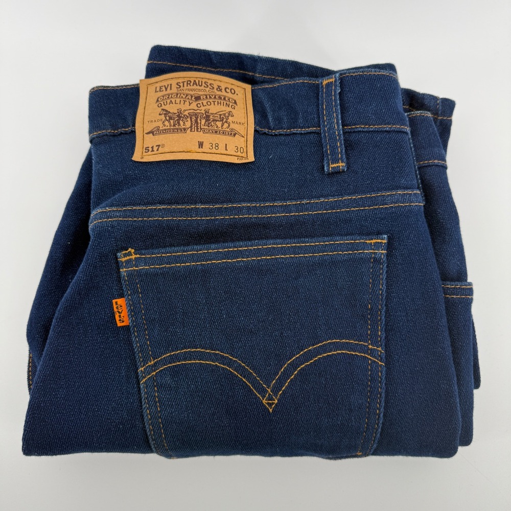 Vintage Levis 517 Orange Tab Jeans Mens 38x30 Made in USA Blue Bootcut Denim